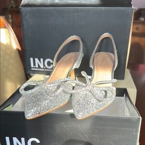 INC International Concepts Silver Sparkle Slingback Heels